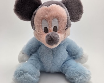 Disney Parks Baby Blue Mickey Mouse Plush Chime Rattle Stuffed Animal (10 inch)
