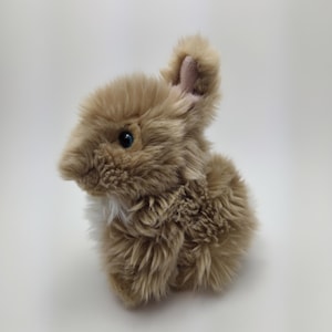 Può includere: Un coniglio di peluche con morbida pelliccia marrone chiaro e una macchia bianca sul petto. Il coniglio ha occhi blu e l'interno delle orecchie rosa. Il giocattolo è progettato per assomigliare a un vero coniglio ed è adatto ai bambini.