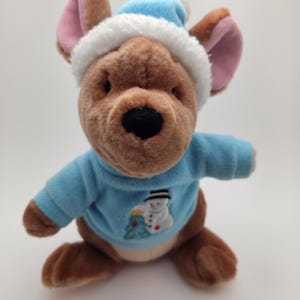 Disney Vintage Plush “Roo” the Kangaroo from Winnie the Pooh, Vintage Collectible, Blue Hat Blue Sweater (12 inch)