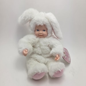 Cute Anne Geddes Baby Bunnies, 90s Vintage Collectible, Bean Filled New with Tags (6 inch)