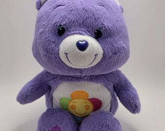 Care Bear Purple Harmony Bear Plush Smiling Rainbow Flower (11 inch)
