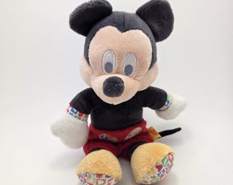 Disney Vintage Mickey Mouse Rattle Plush, Vintage Collectible (8 inch)
