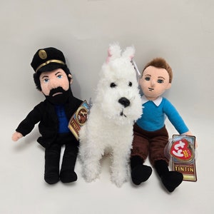 Ty Beanie Babies - Captain Haddock, Snowy, and Tintin  from The Adventures of Tintin! (6 inch) Vintage Beanies