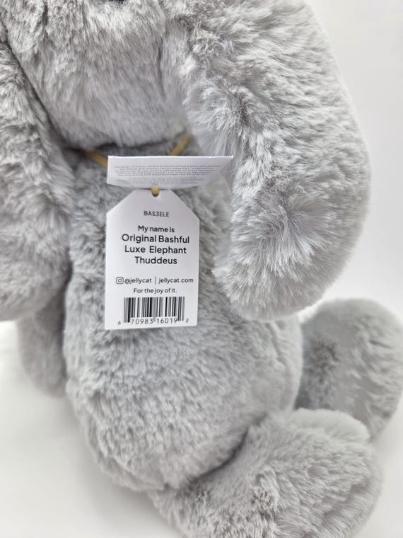 Jellycat Bashful Luxe Elephant Thuddeus New With Tags