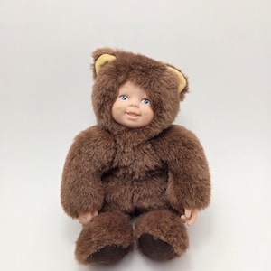 Cute Anne Geddes Doll 90s Vintage Brown Teddy Bear Doll, Good Condition with No Tag, Vintage Collectible (7 inch)