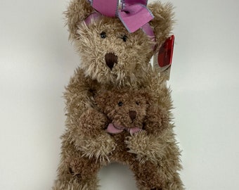 Russ “Marmie” the Mama Teddy Bear Plush Stuffed Animal Holding Baby, Purple Bow (10 inch)