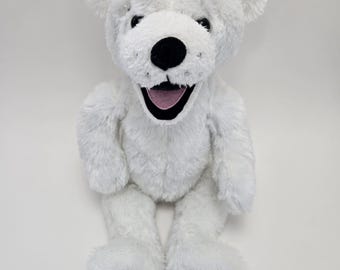 Urso de pelúcia branco da Smittys Stuffed Animal House, urso colecionável vintage (30 cm)