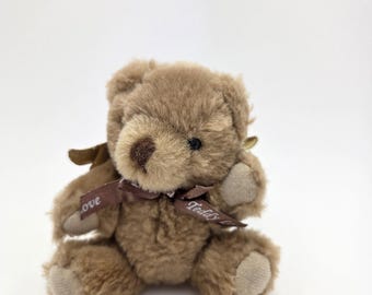 Osito de peluche vintage con alas, pequeño lazo "Teddy Love" (10 cm)