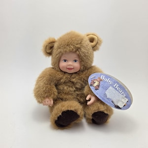 Cute Anne Geddes Doll 90s Vintage Brown Teddy Bear Doll, New with Tags, Vintage Collectible (7 inch)