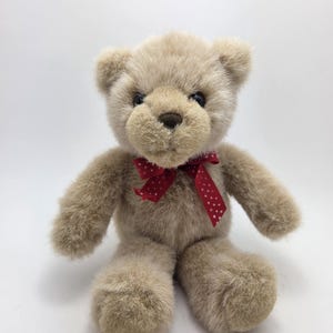 GUND Tan Light Brown Plush Teddy Bear with Red Polka Dot Bow Tie (10 inch)