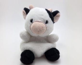 Aurora Palm Pals Black and White Cow Bean Bag Plush - No Tags (4 inch)
