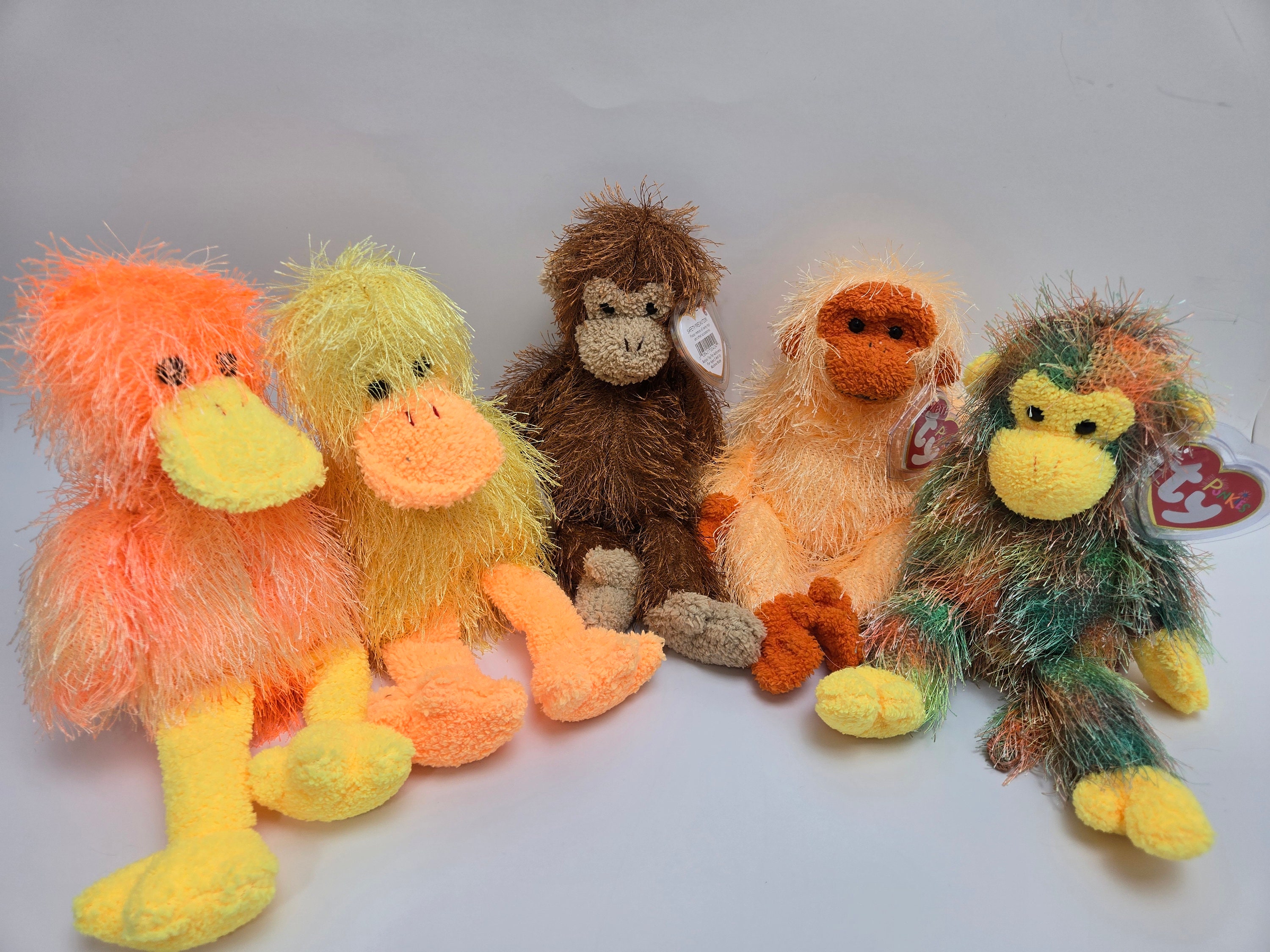Ty Punkies Monkeys and Ducks Beanie Babies (6 Inch) Vintage