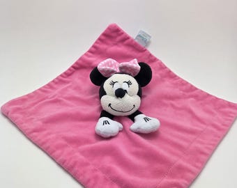 Disney vintage roze Minnie Mouse Lovey pluche, Minnie deken Lovey (8 inch)
