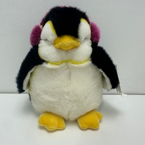 Russ Berrie Tux the Penguin Ear Muffs Yellow Feet Vintage Collectible Plush (10 inch)