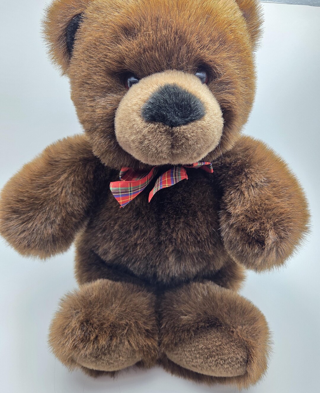 Gund Brow Vintage Teddy Bear Plaid Bow Vintage Collectible! (14 Inch ...