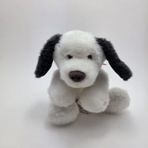 Gund Black and White Dog Plush, Red Ribbon, Vintage Collectible! (7 inch)