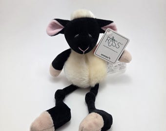 Russ Black Cream Lamb Sheep Knotted Long Legs Plush Stuffed Animal Rare New with Tags (10 inch)