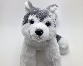Aurora huskyhond grijs wit blauwe ogen pluche knuffeldier (11 inch)