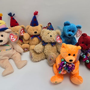 Ty Beanie Baby Ursos Feliz Aniversário - Ty Beanie Babies (6 polegadas) Gorros Vintage