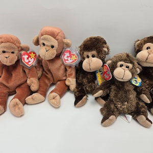 Ty Beanie Baby Vines and Bongo the Monkeys - Monkey Beanie Babies (8 inch) Vintage Beanies