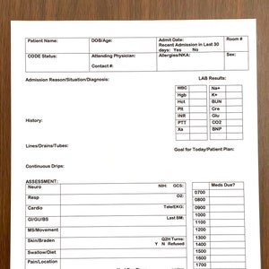 Nurse Report Sheet für Med-Surg/Tele/Stepdown/PCU