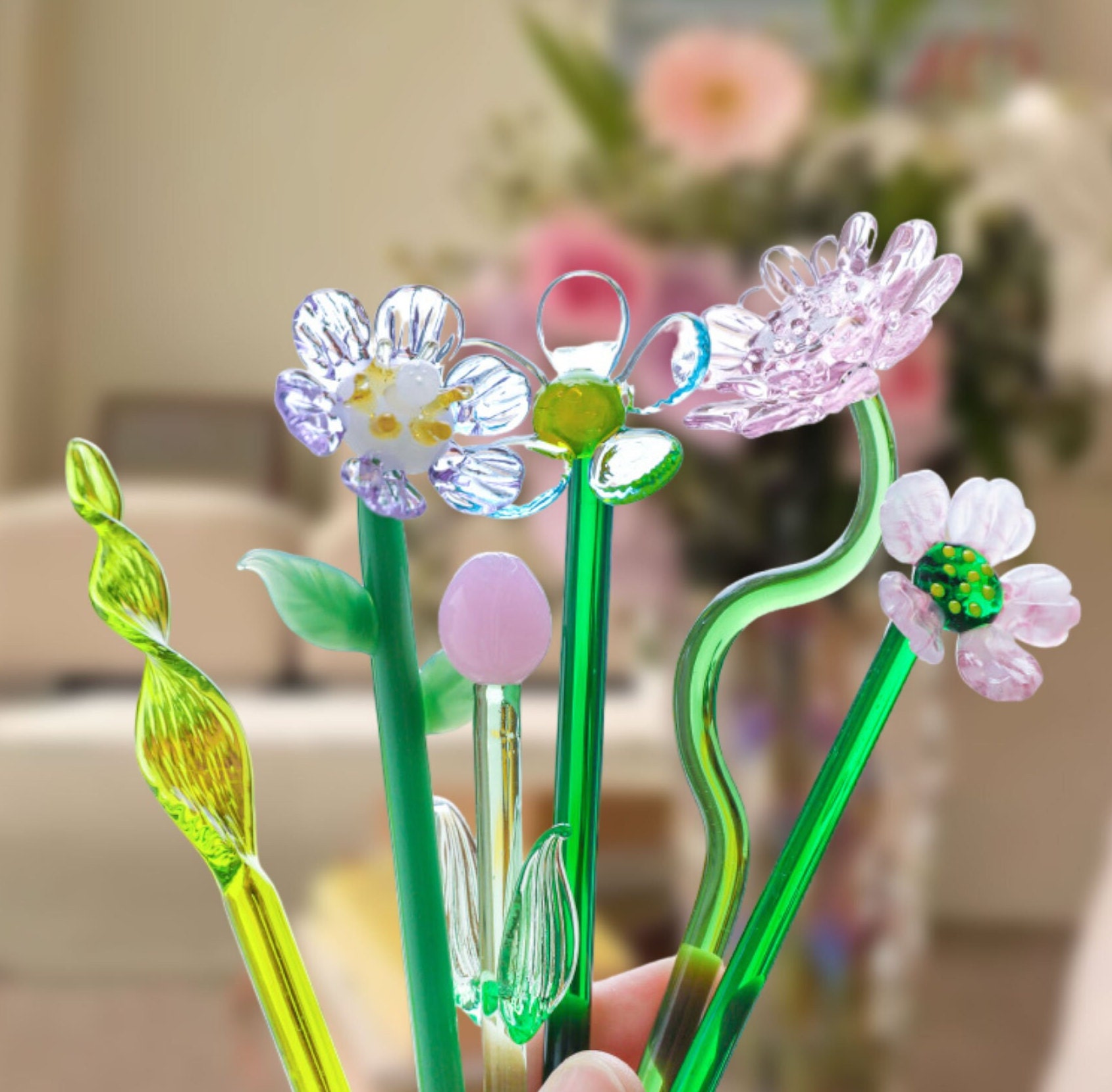 Glass Flowers Long Stem 