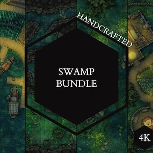 Swamp Adventure-bundel 4K, 5 gevechtskaarten, dag en nacht, DnD, Dungeons and Dragons, Roll20, Foundry, Fantasy Grounds, digitale kaart, Pathfinder