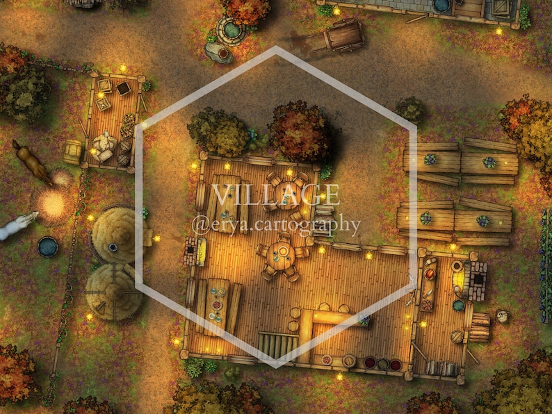 Village Battle Map 4K 2K, Dnd Map, Dungeons and Dragons, Roll20 
