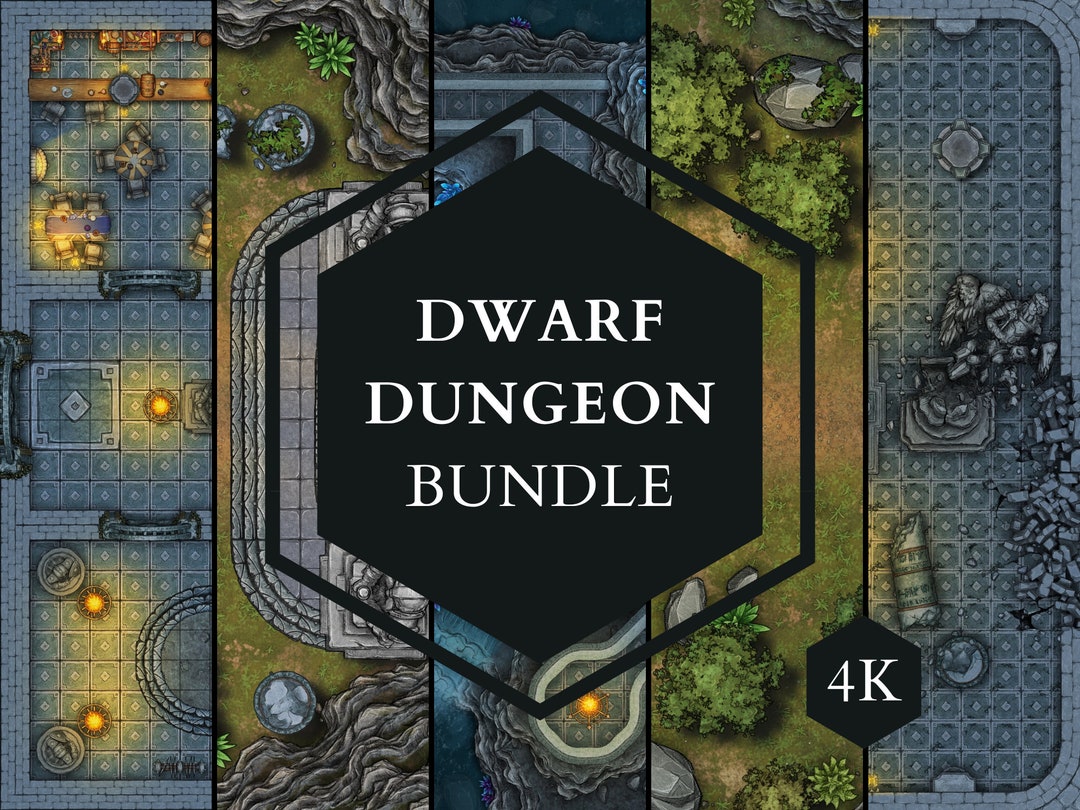 Dwarf Dungeon Bundle 4K, 4 Battle Maps, Dnd Map, Dungeons and Dragons