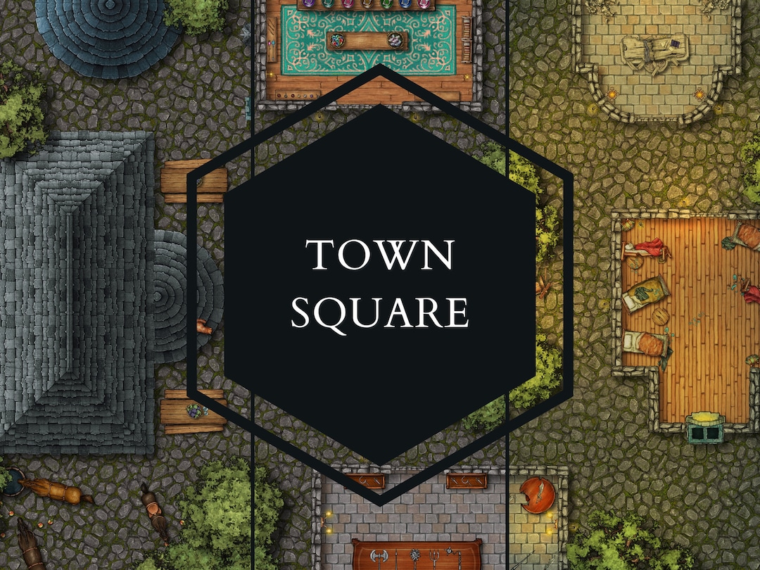 Town Square Battle Map 4K 2K, Dnd Map, Dungeons and Dragons, Roll20