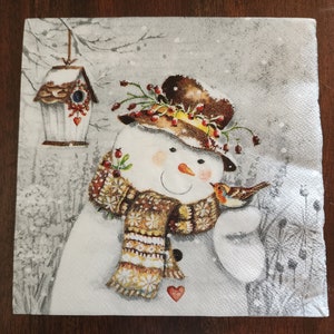 Christmas Snowman Decoupage Napkins, Holiday Paper Napkins