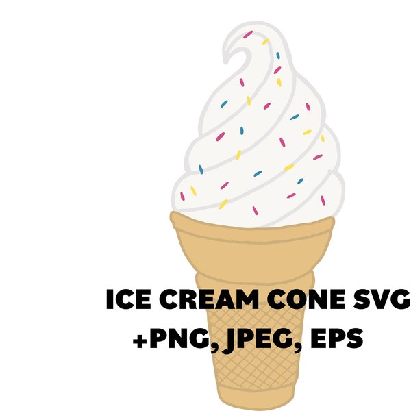 Vanilla Ice Cream cone with sprinkles  SVG+PNG+EPS, waffle cone, soft serve svg