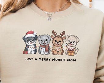 Morkie Mom Christmas Sweatshirt, Morkie Pullover, Merry Morkie Mom Crewneck, Morkie Lover Sweater, Holiday Dog Mom Gift