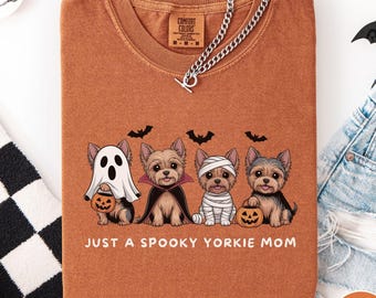 Yorkie Mom Halloween Shirt, Comfort Colors Yorkshire Bull Terrier Tee, Spooky Dog Lover Gift, Cute Ghost Dog Mom Shirt