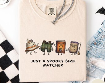 Halloween Bird Watcher Shirt, Funny Bird Lover Tee, Birding Halloween T-shirt, Comfort Colors Bird Shirt, Spooky Birdwatching Gift