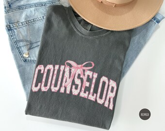 Coquette Counselor Shirt, Comfort Colors, School Counselor Pink Bow Tshirt, First Day of School Tee, Back to School