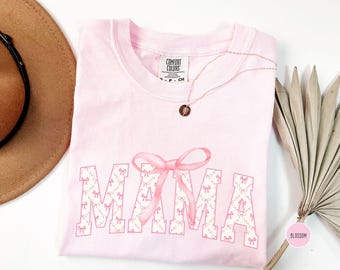 Pink Bow Mama Shirt, Comfort Colors, Cute Mama Tee, Mother's Day Gift, Stylish Pink Tee, Trendy Mom Apparel, Going Home From Hospital Tshirt