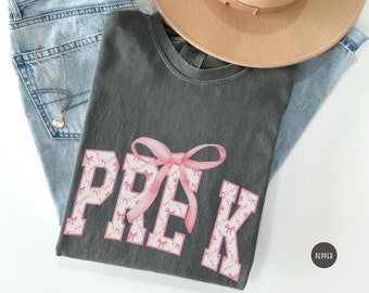 Coquette Pre-K Shirt, Comfort Colors, Preschool Teacher Tshirt, Kids First Day of School Tee, Gift for New Teacher, Back to School, Pink Bow