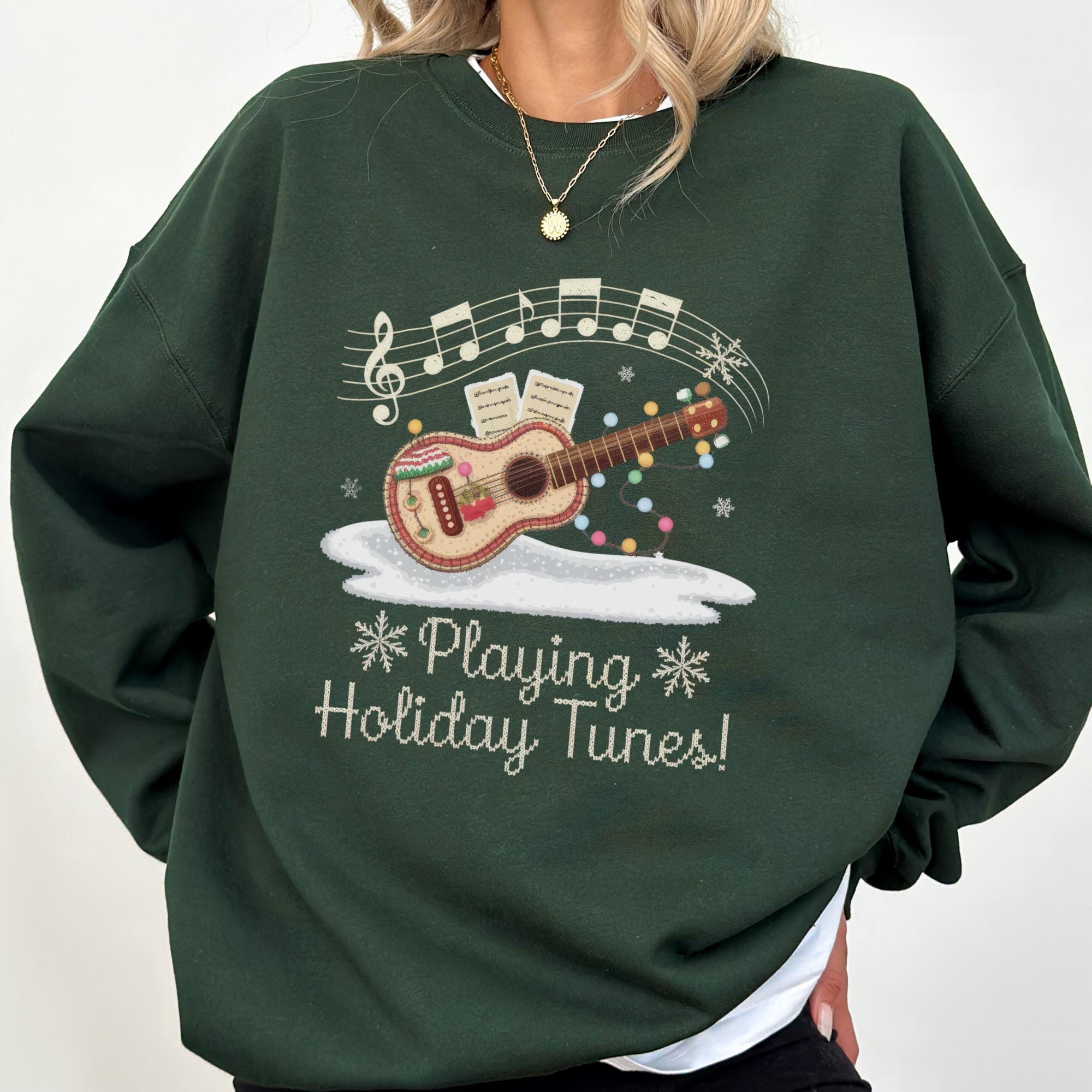 Guitarist Ugly Christmas Sweatshirt | Rock 'n Roll Xmas Guitar Design, Long Sleeve Casual Pullover-556435