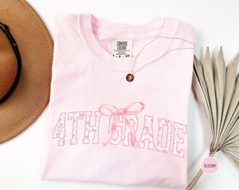 Coquette Fourth Grade Shirt, Comfort Colors, 4th Grade Teacher Tshirt, Kids First Day of School Tee, Back to School, Pink Bow