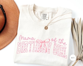 Pink Bow Mama of the Birthday Girl Shirt, Comfort Colors, Family Bday Tshirt, Coquette Birthday Mom Party Tee