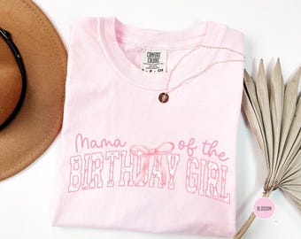 Pink Bow Mama of the Birthday Girl Shirt, Comfort Colors, Family Bday Tshirt, Coquette Birthday Mom Party Tee
