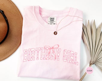 Coquette Birthday Girl Shirt, Comfort Colors, Birthday Tshirt, Bday Gift for Girl, Birthday Toddler Tee, Pink Bow Birthday Party Shirt