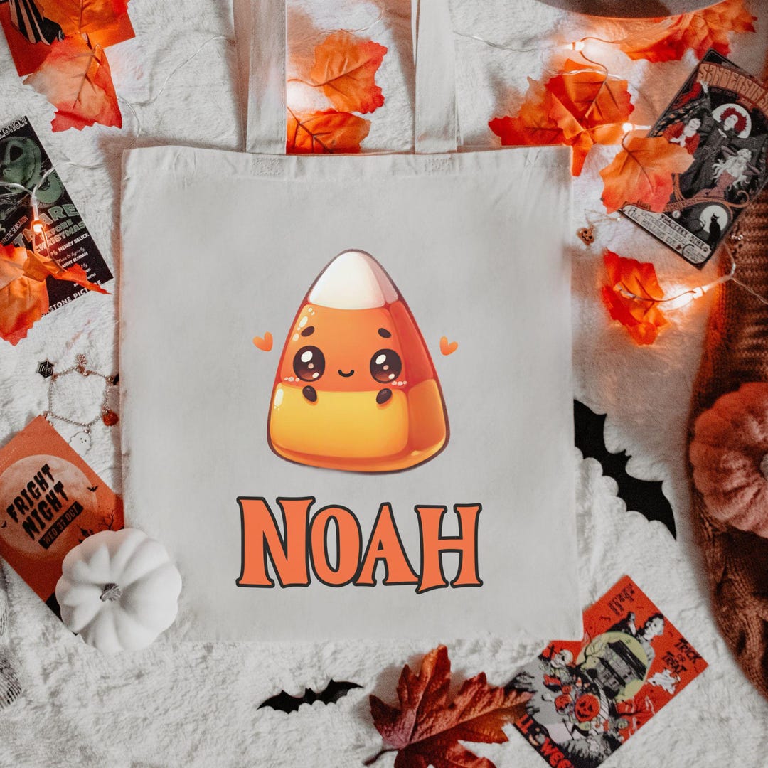 Personalized Candy Corn Trick or Treat Bag, Custom Halloween Tote Bag ...