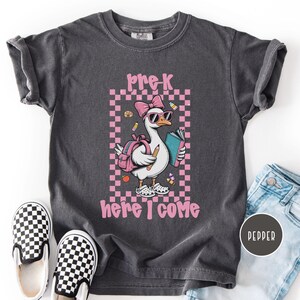 Kids Checkered Goose Pre-K Shirt, Comfort Colors, Back to School Shirt, Funny Preschool Tee, First Day of School Girls Tshirt