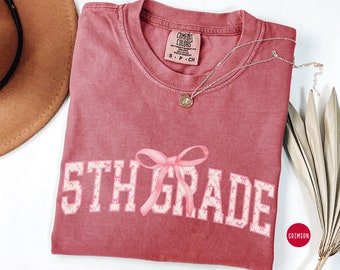 Coquette Fifth Grade Shirt, Comfort Colors, 5th Grade Teacher Tshirt, Kids First Day of School Tee, Back to School, Pink Bow