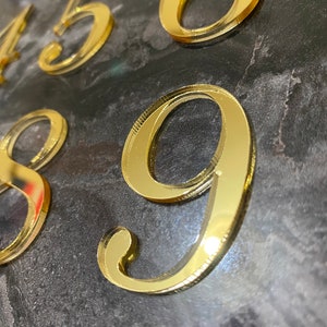 May include: Gold-coloured numbers 4, 5, 6, 8, and 9 on a dark grey background.