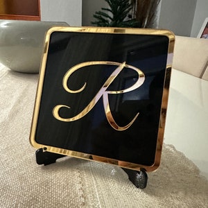 Custom Gold Initial Acrylic Letters, Framed Desktop or Wall Name Tag, Personalized Gift