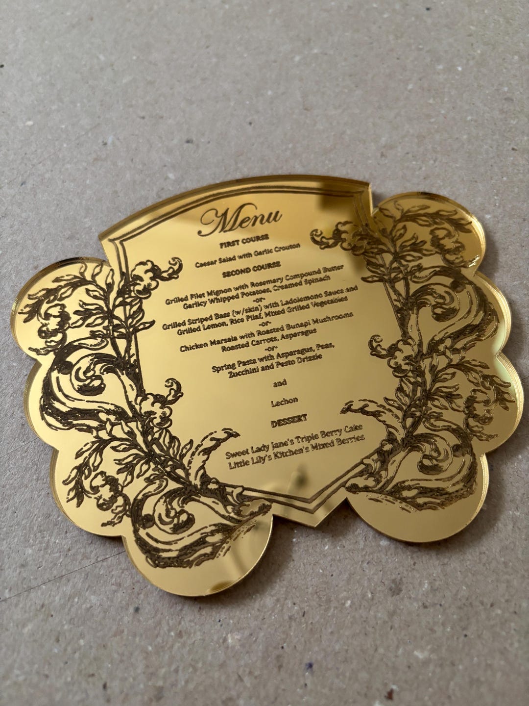 Gold Engraved Mirror Acrylic Wedding Menu – Elegant Table Decor - Etsy