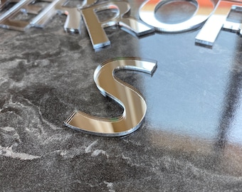 Aangepaste acrylletters spiegelglas, gouden spiegelnummerborden, zilveren spiegel gepersonaliseerd woord, item voor verjaardagsfeestje, kinderkamer